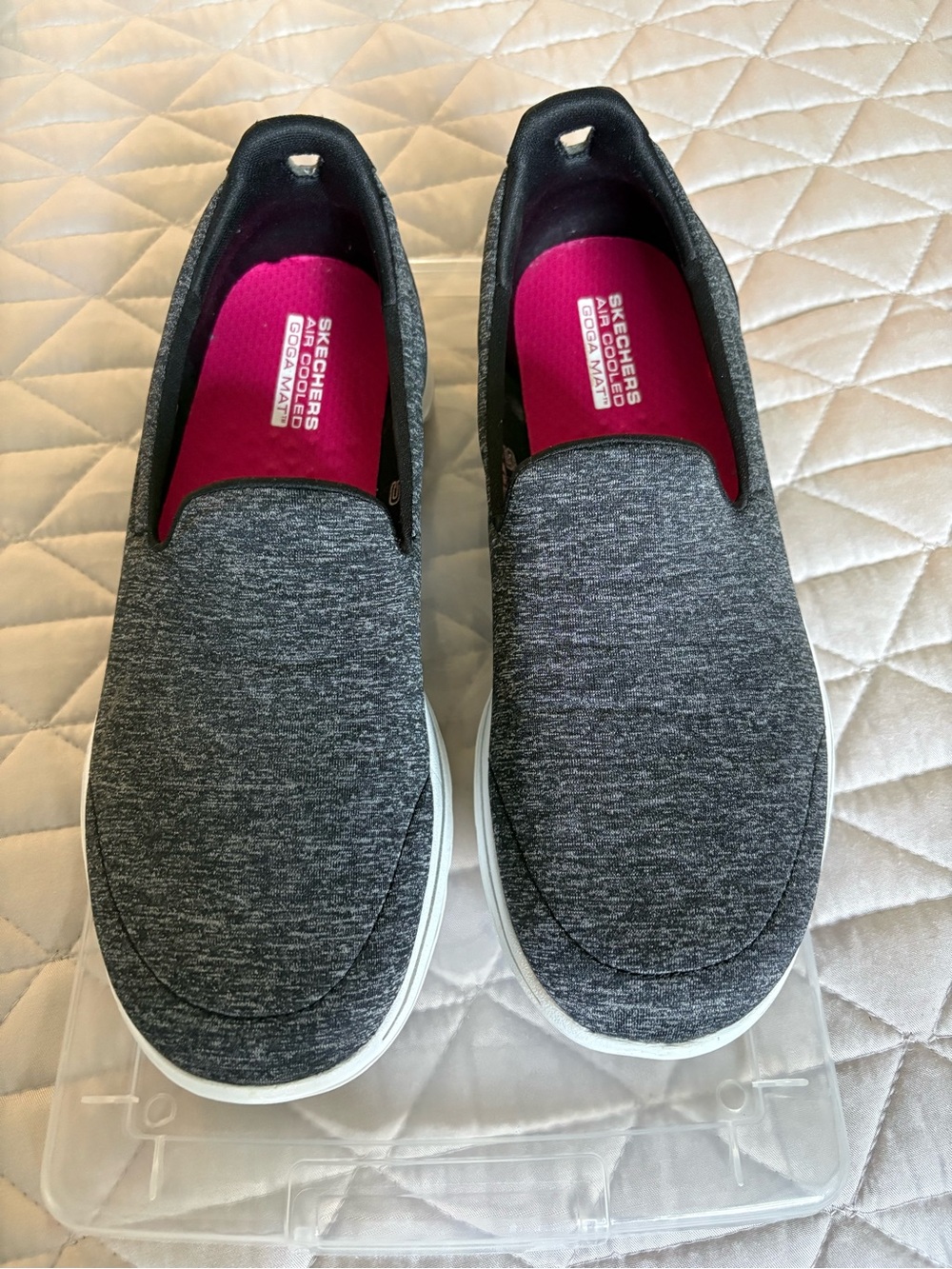 Skechers Slip-On Heather Gray Sneakers with Pink Insole